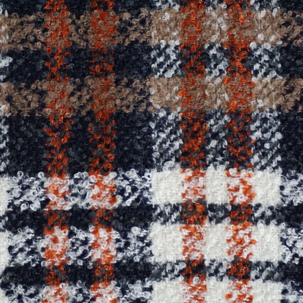 Bouclé Mantelstoff Karo blau rost beige